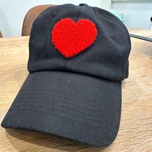 Black & Red Heart Adjustable Hat- NEW